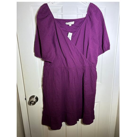 Loft Purple faux wrap dress size 14 NWT - Picture 1 of 6